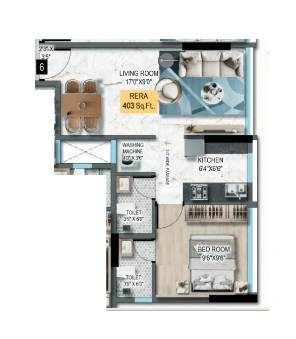 DTG Aurum Unit plan - 403 sq.ft.