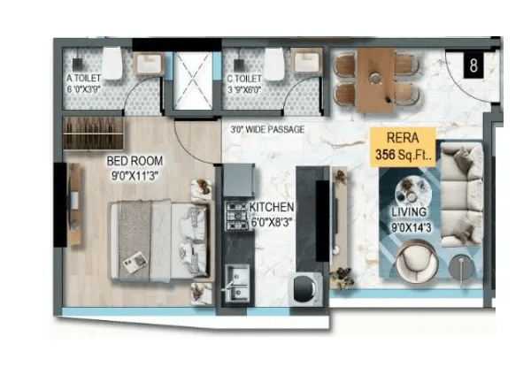 DTG Aurum Unit plan - 356 sq.ft.