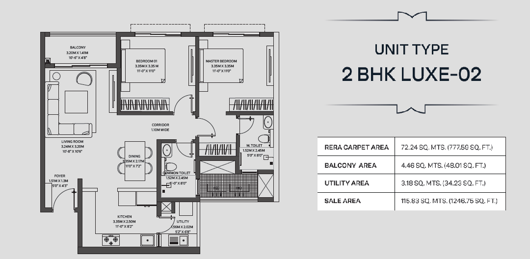 Godrej Regent Park Unit plan - 777 sq.ft.