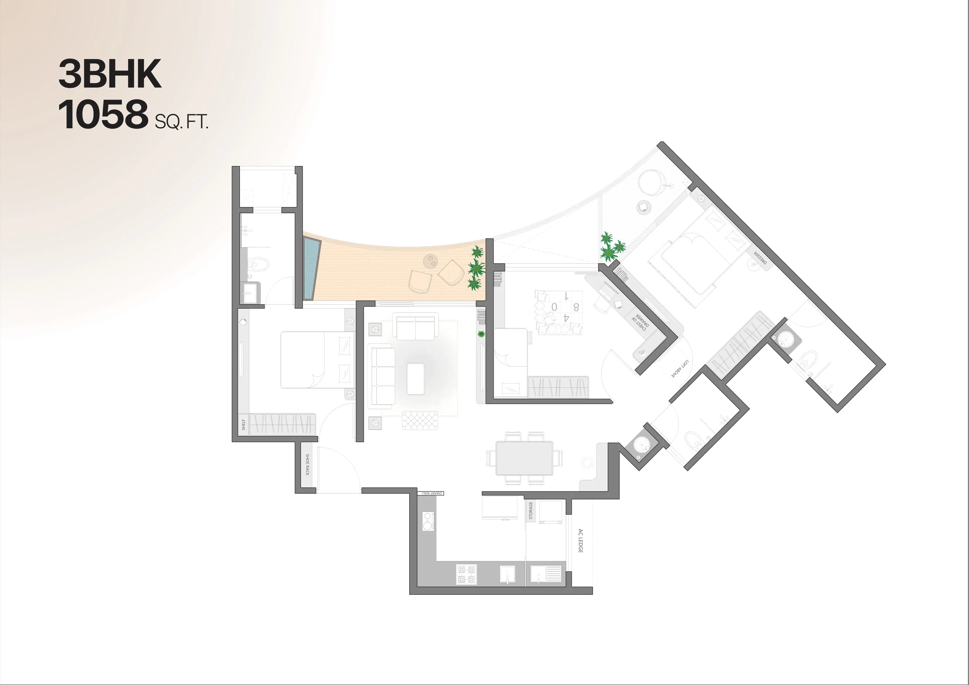 VJ Palladio Laviento Unit plan - 1058 sq.ft.