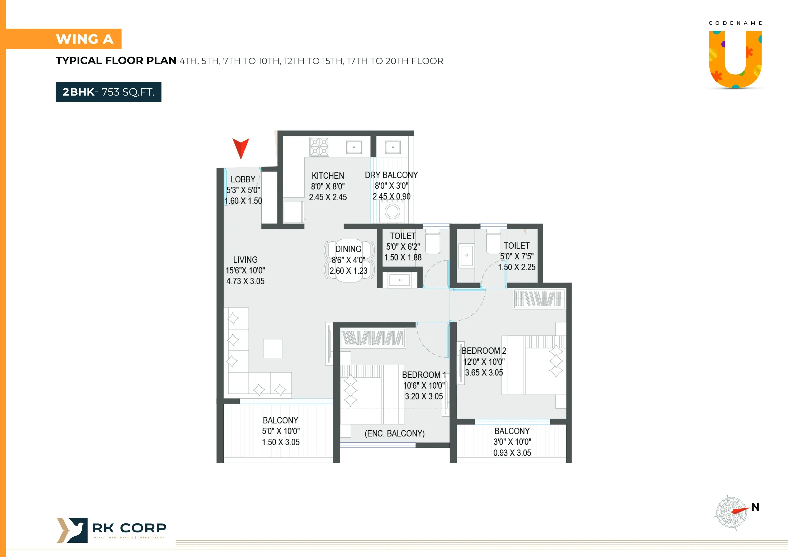 RK Amor Unit plan - 753 sq.ft.