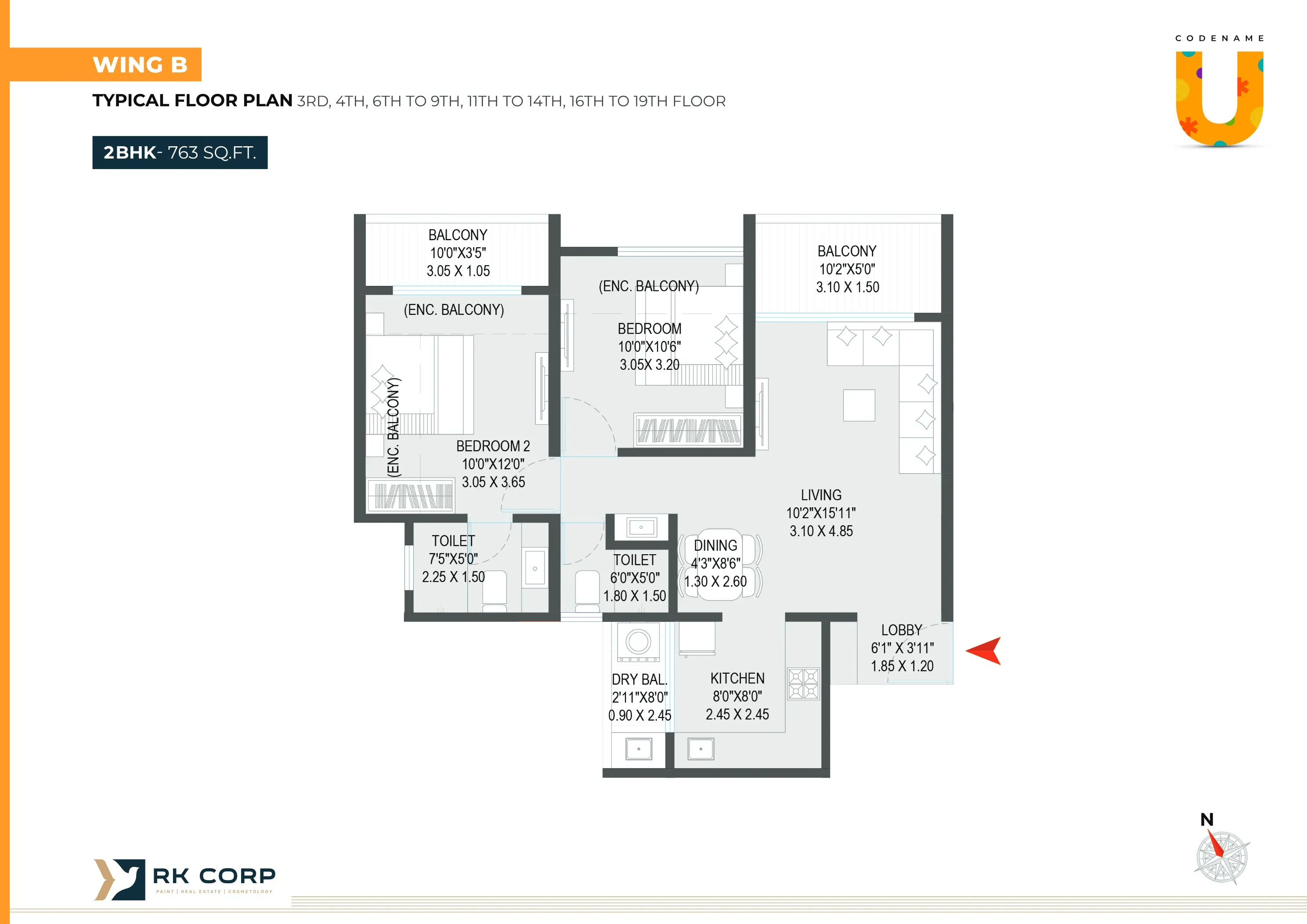 RK Amor Unit plan - 763 sq.ft.