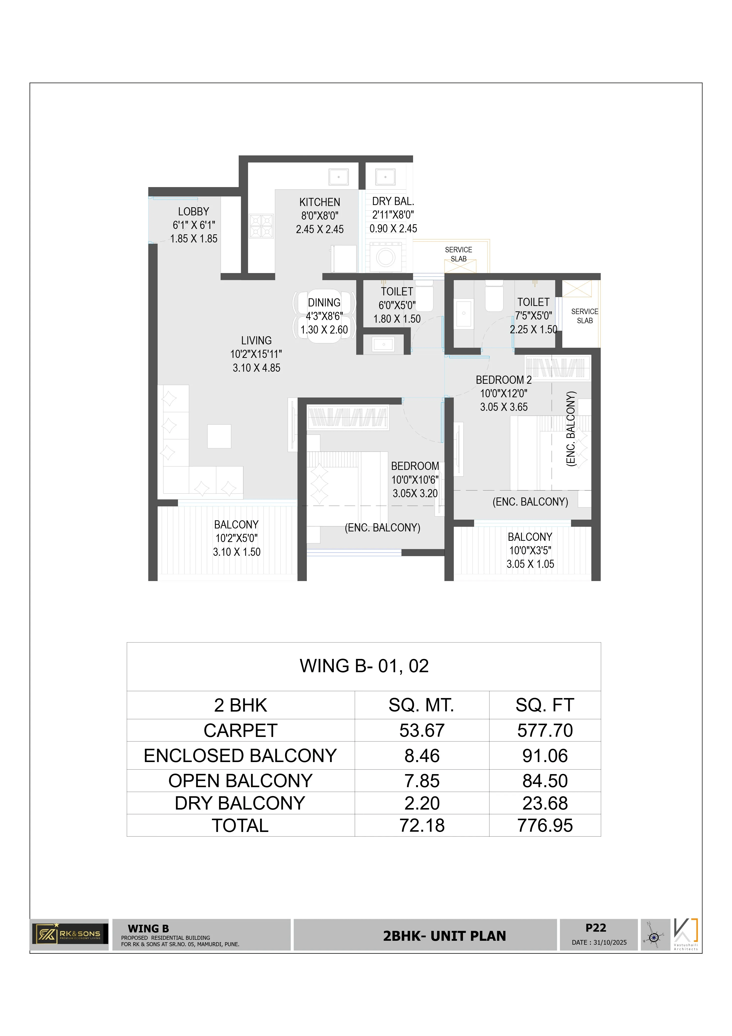 RK Amor Unit plan - 777 sq.ft.