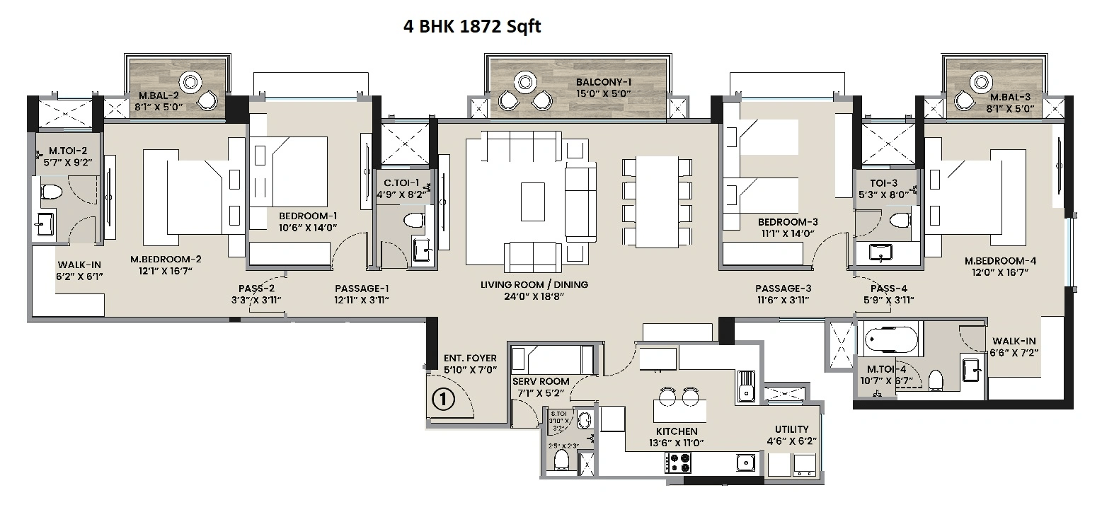 Hiranandani Rockside Unit plan - 1872 sq.ft.
