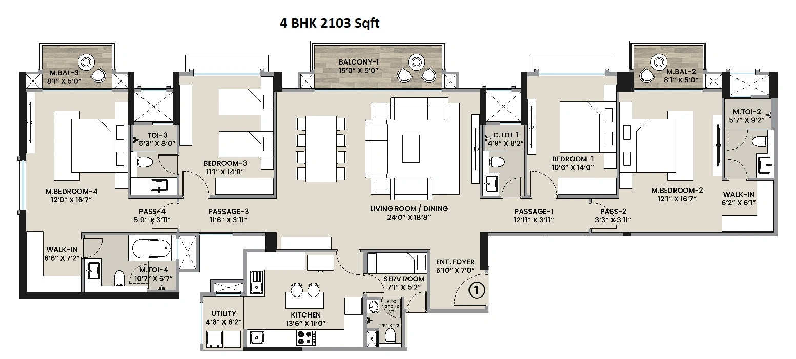 Hiranandani Rockside Unit plan - 2103 sq.ft.