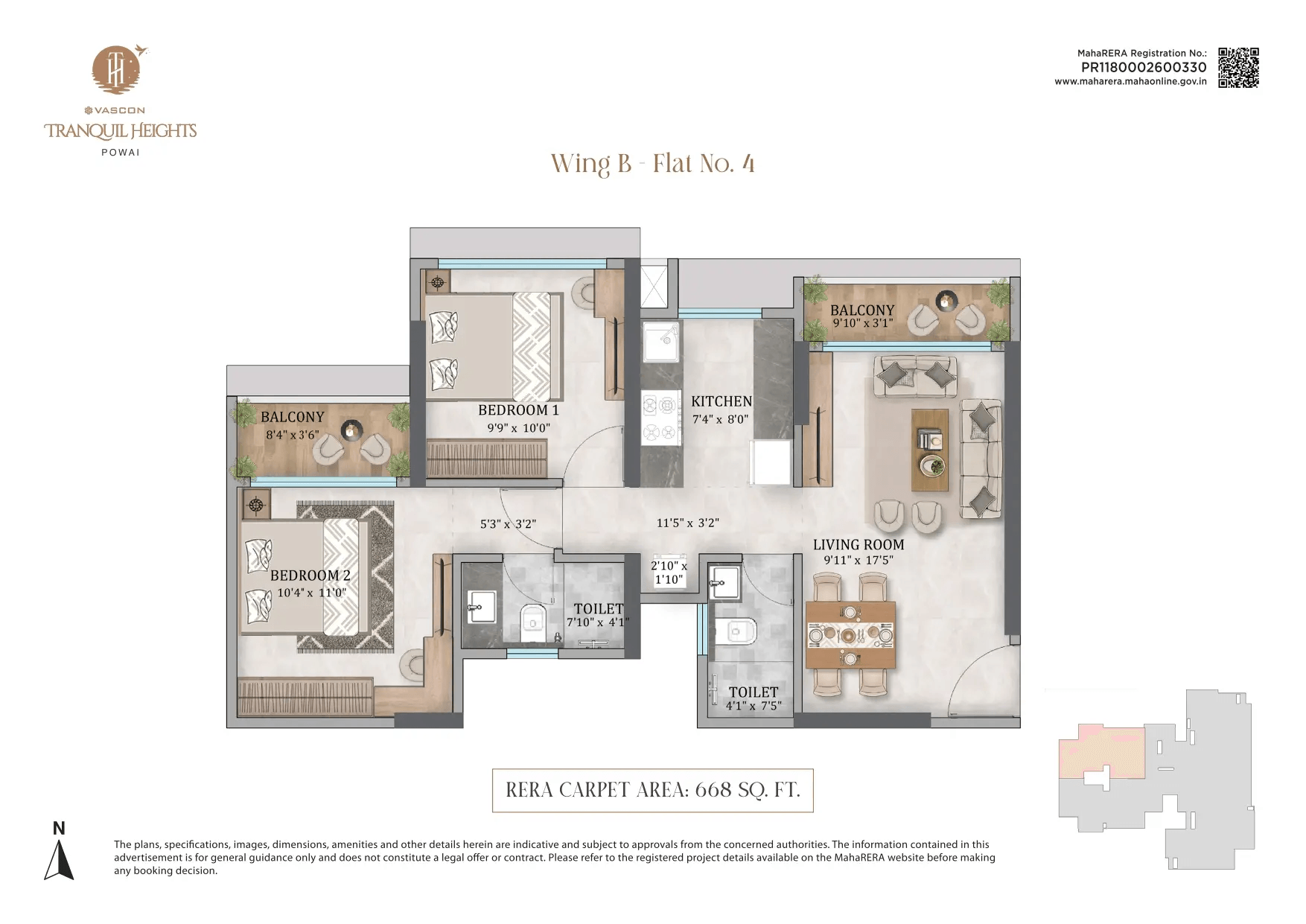 Vascon Tranquil Heights Unit plan - 668 sq.ft.