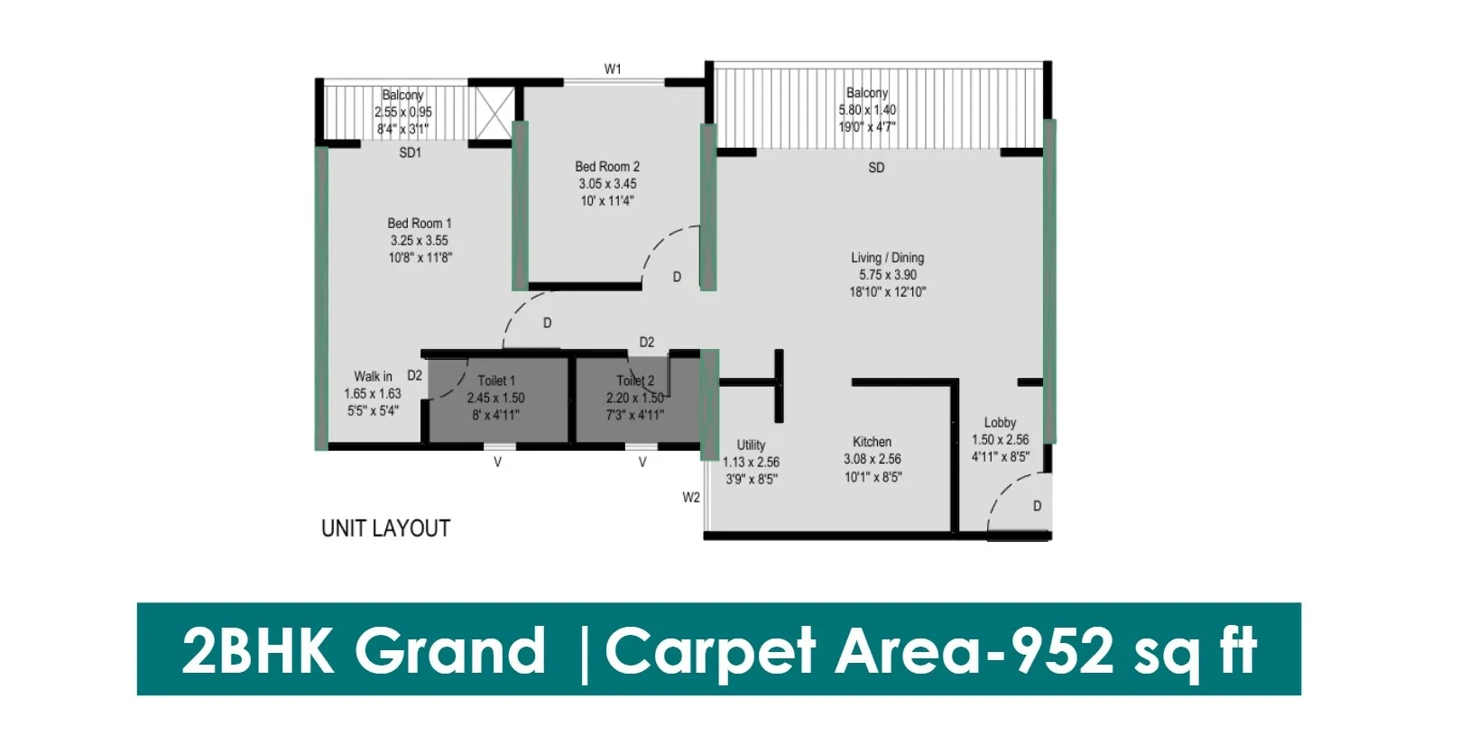 Chandrarang Wisdom Skyverse Unit plan - 952 sq.ft.