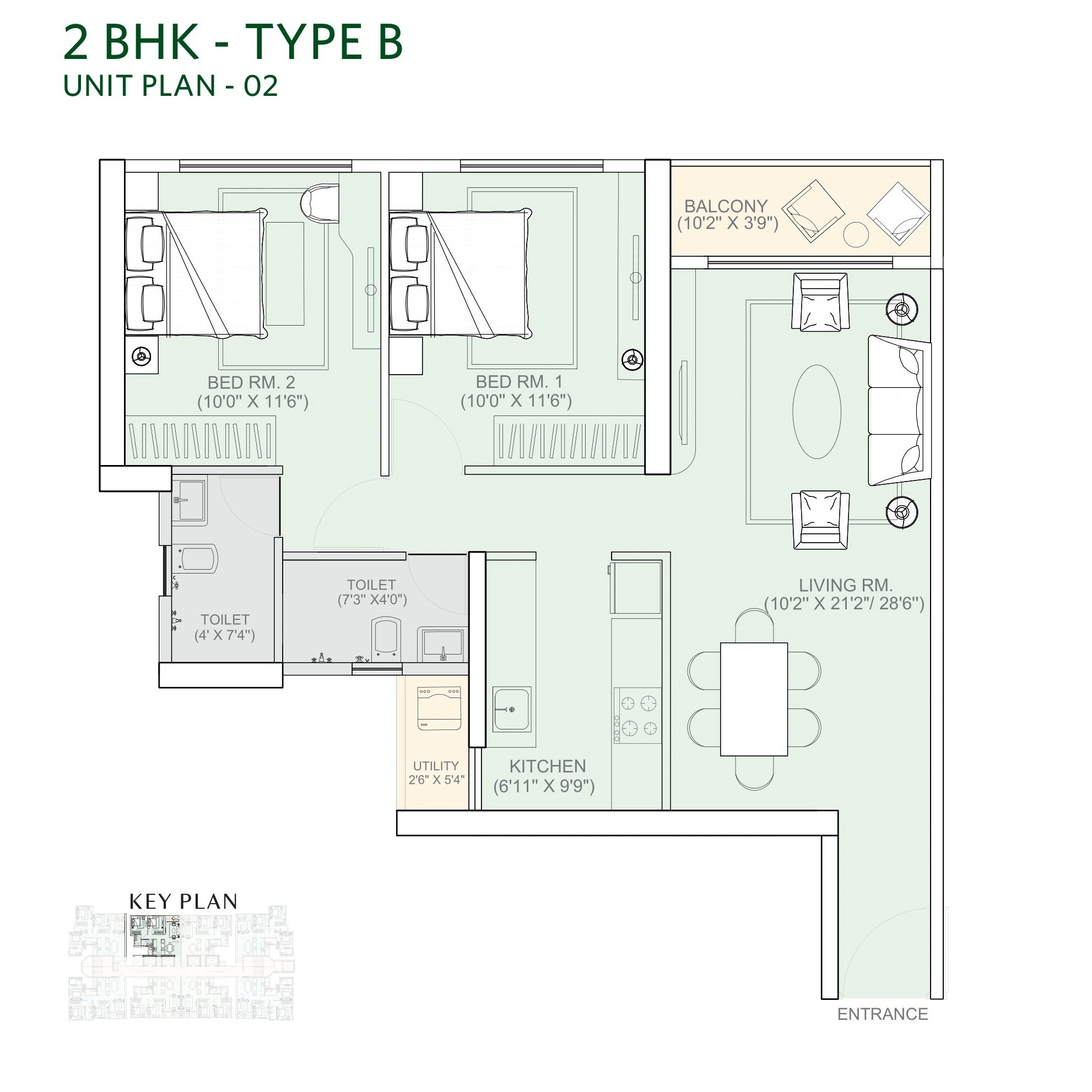 Siddha Sky Unit plan - 737 sq.ft.