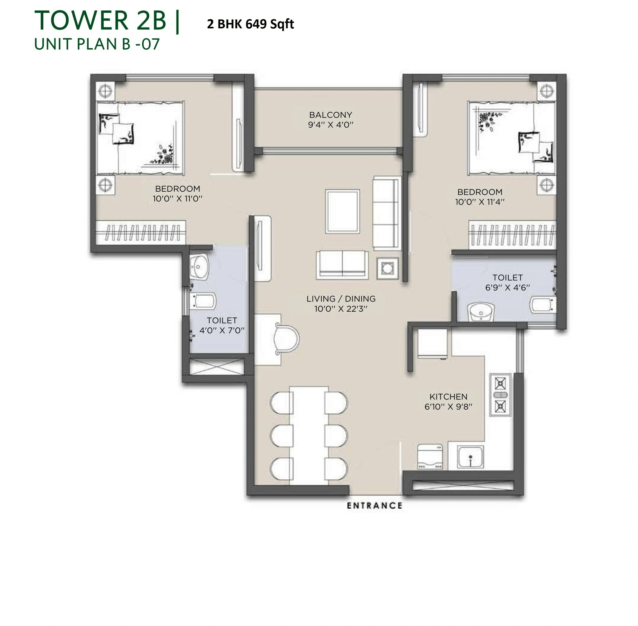 Siddha Sky Unit plan - 649 sq.ft.