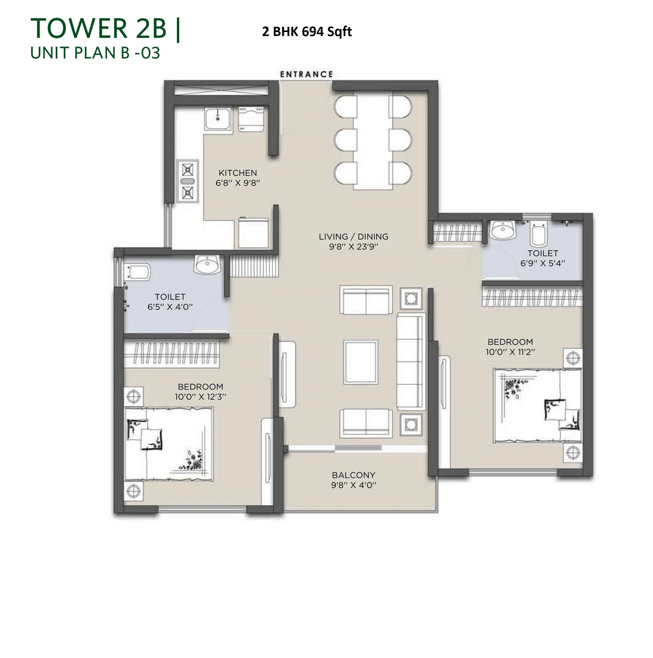 Siddha Sky Unit plan - 694 sq.ft.