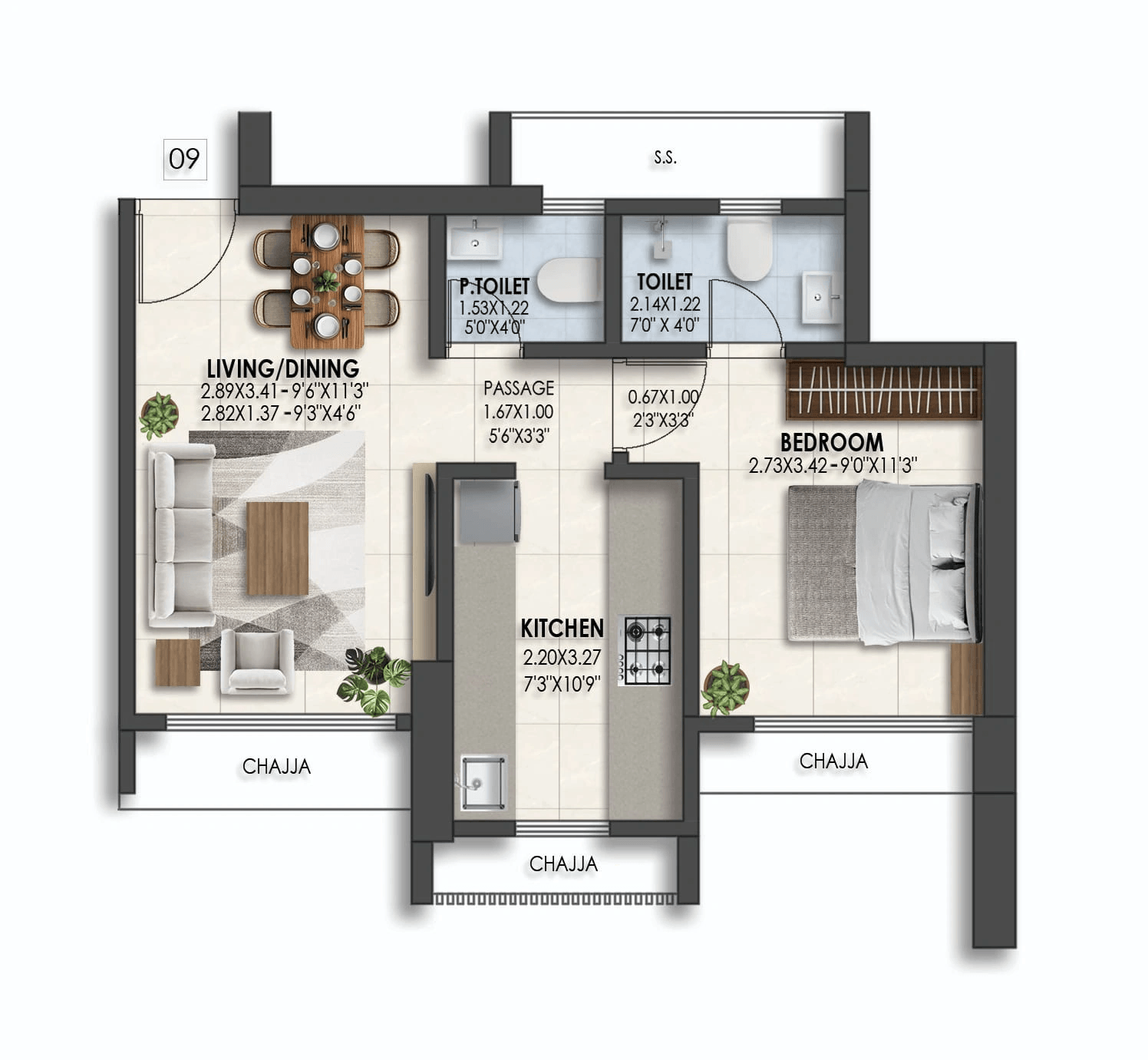 Rajlaxmi The Parkstreet Unit plan - 387 sq.ft.