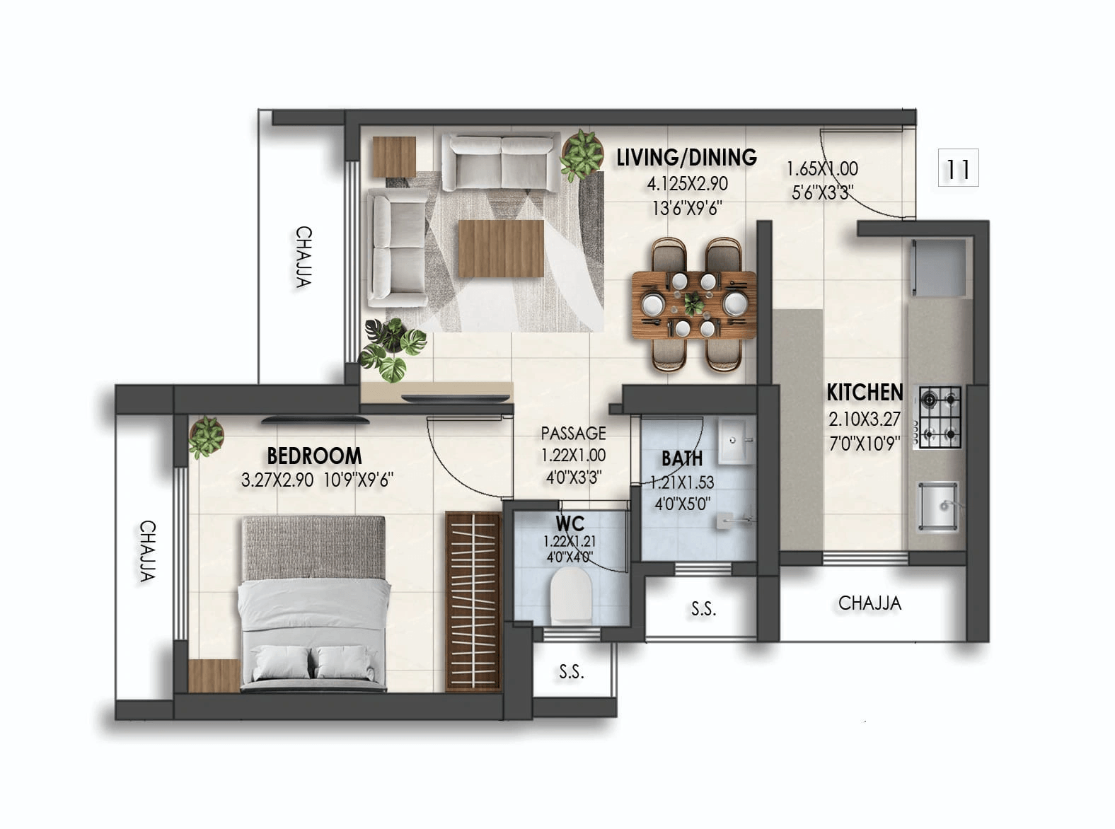 Rajlaxmi The Parkstreet Unit plan - 423 sq.ft.