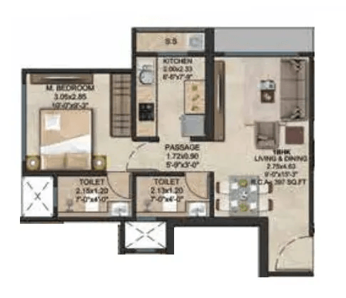 Stans Arize Unit plan - 397 sq.ft.