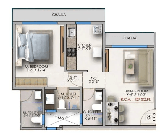 Avenue Atul Tower Unit plan - 427 sq.ft.