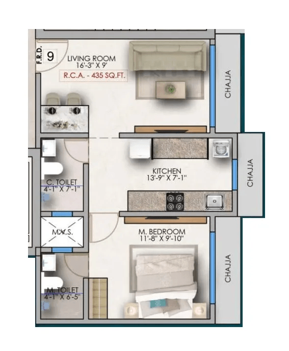 Avenue Atul Tower Unit plan - 435 sq.ft.