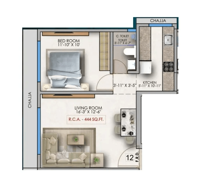 Avenue Atul Tower Unit plan - 444 sq.ft.