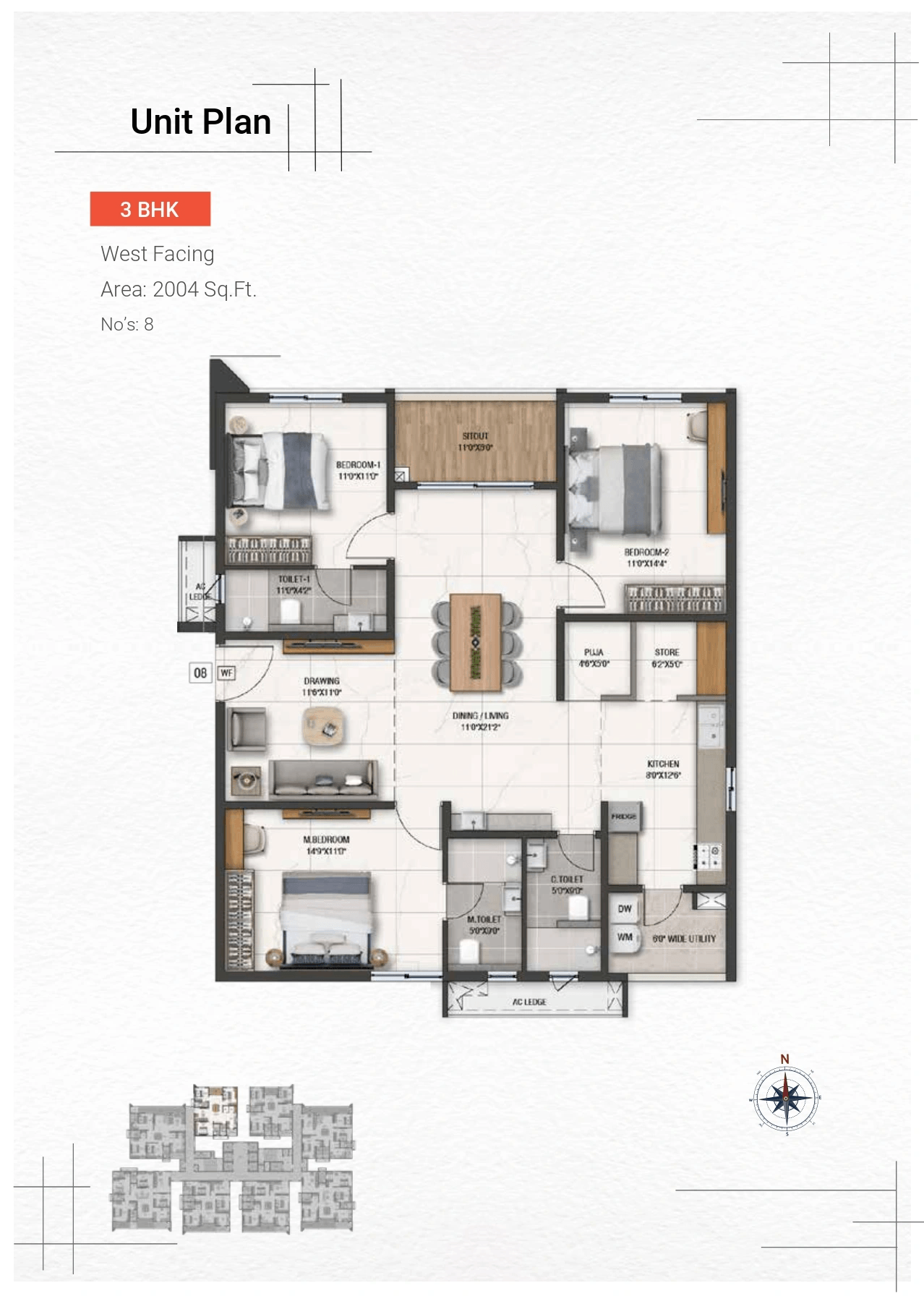 Incor Uptown East Unit plan - 1402 sq.ft.