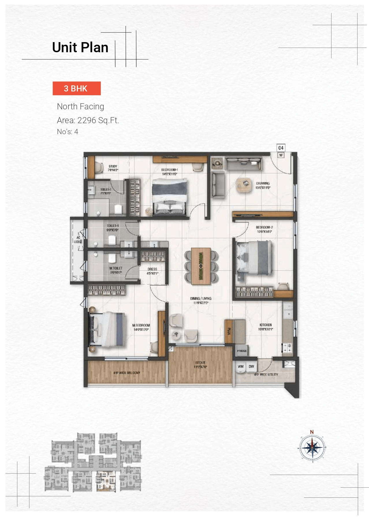 Incor Uptown East Unit plan - 1607 sq.ft.