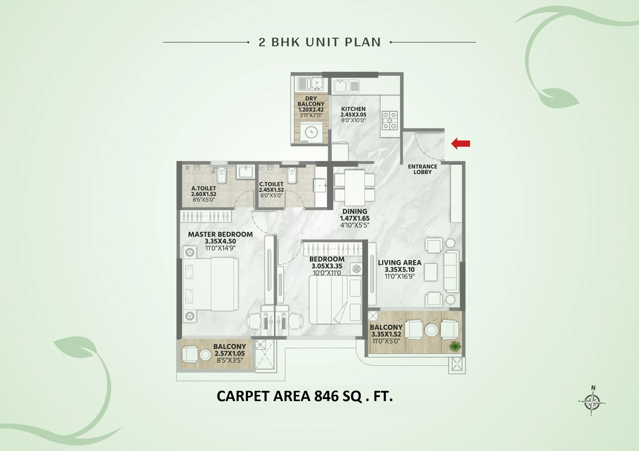 Venkatesh Vanaya Unit plan - 846 sq.ft.