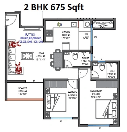 KK Maples Unit plan - 675 sq.ft.