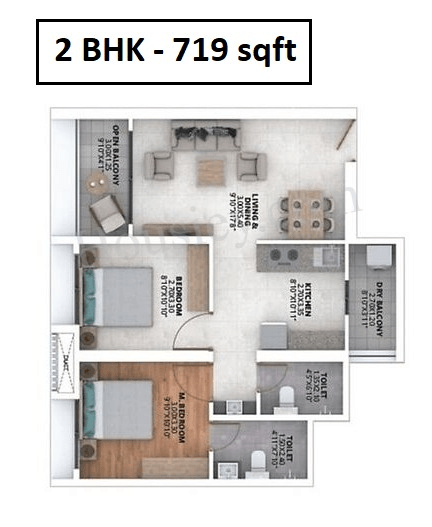 Ganga Asmi Unit plan - 719 sq.ft.