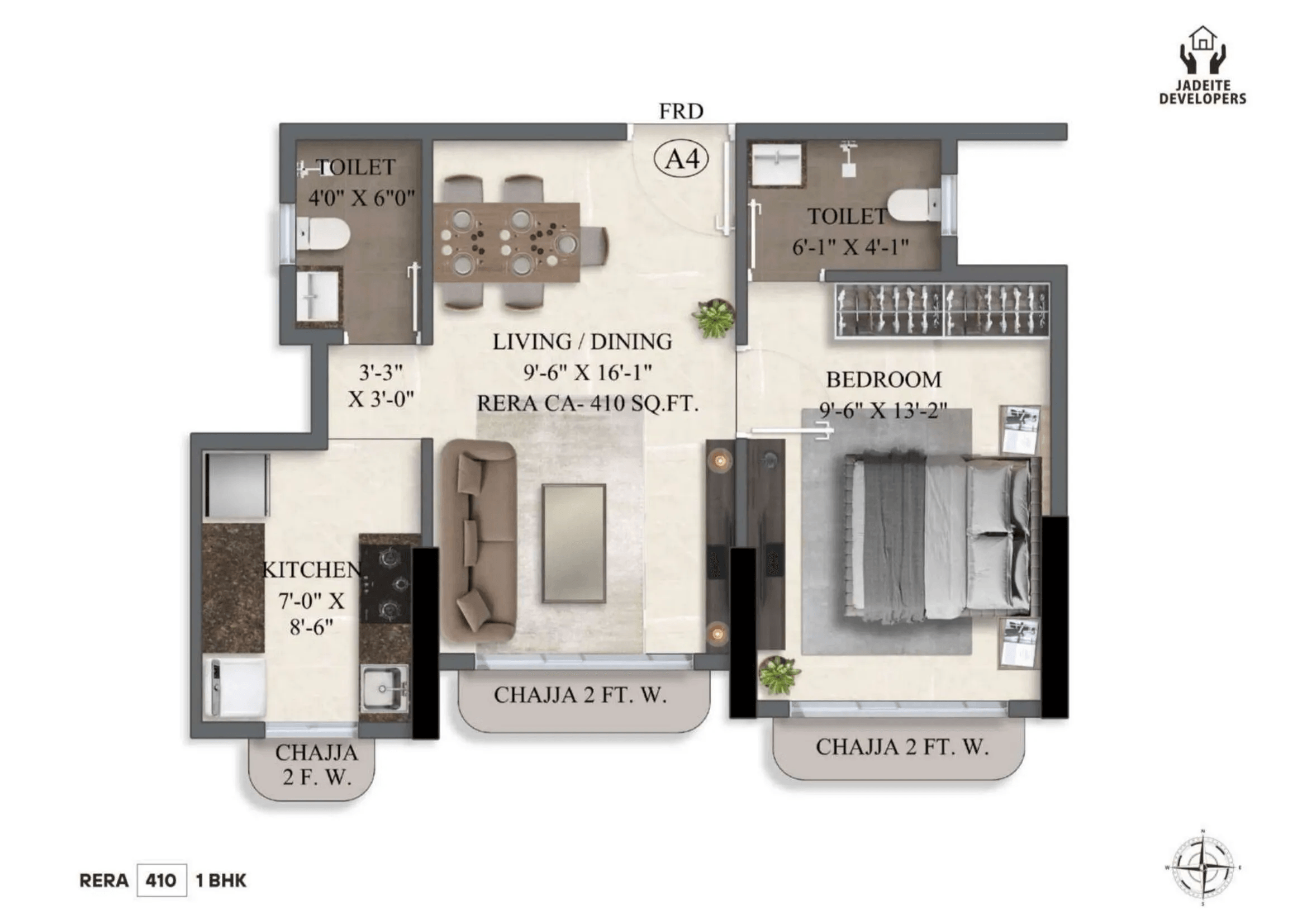 Jadeite Ocean Prive Unit plan - 410 sq.ft.