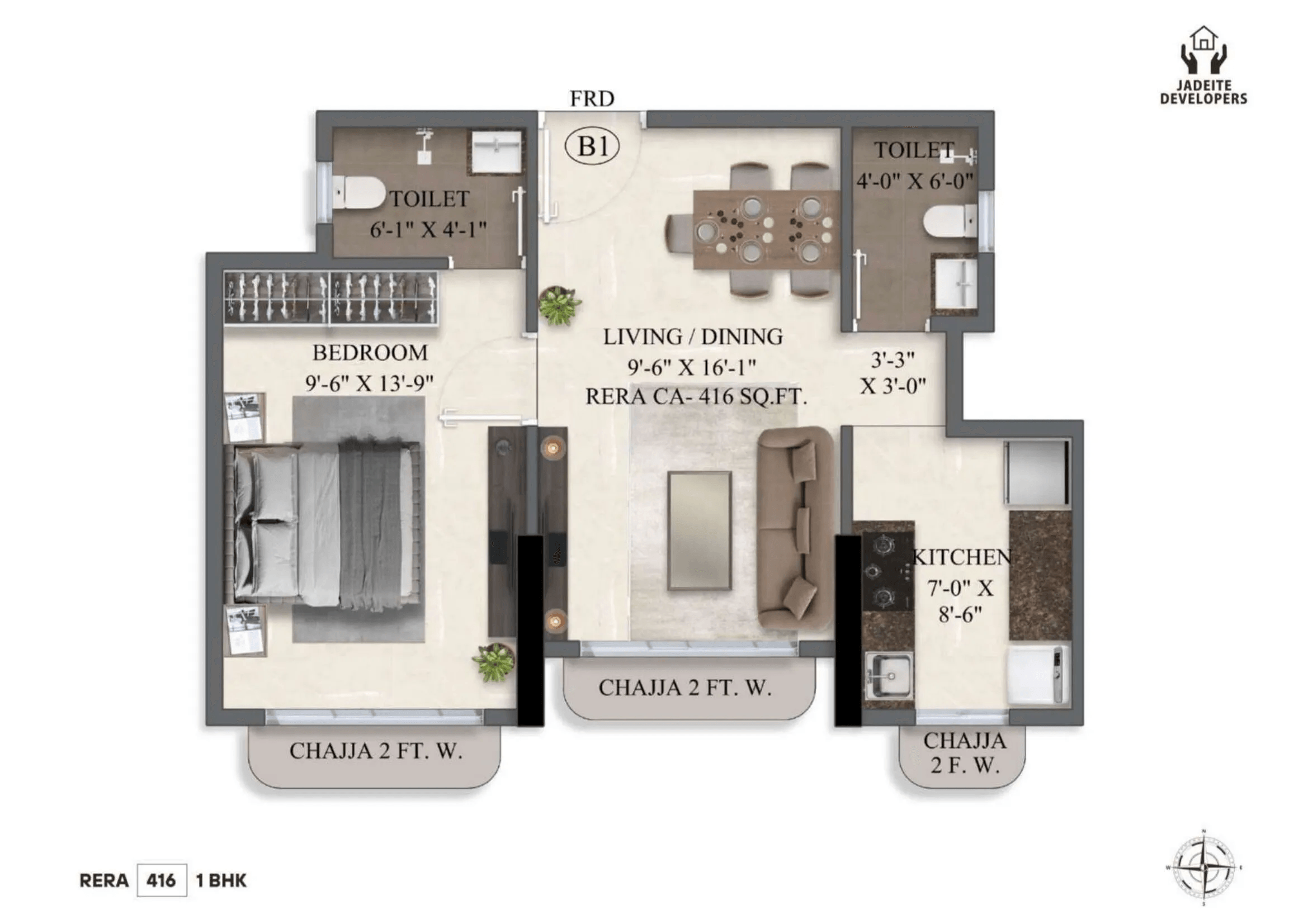 Jadeite Ocean Prive Unit plan - 416 sq.ft.
