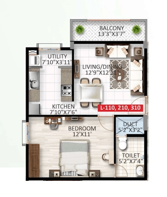 Haridhruva Halcyon Unit plan - 596 sq.ft.