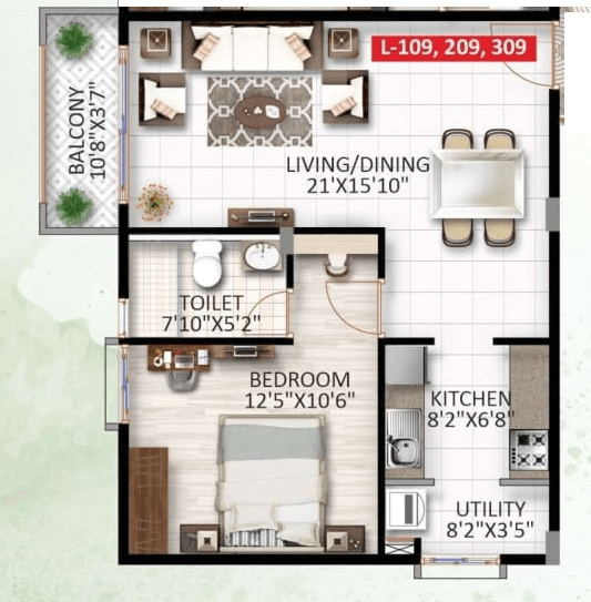 Haridhruva Halcyon Unit plan - 648 sq.ft.