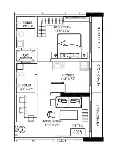 Unit plan - 425 sq.ft.