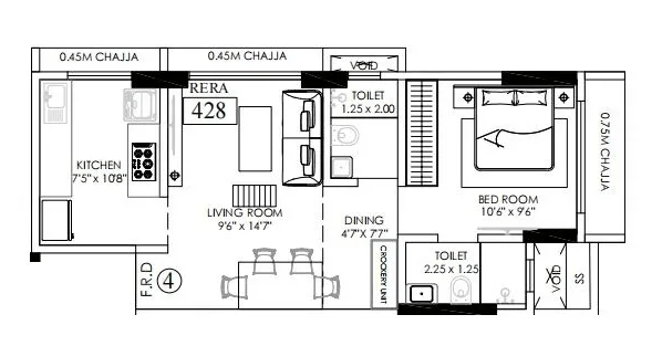 Modirealty Asopalav Unit plan - 428 sq.ft.