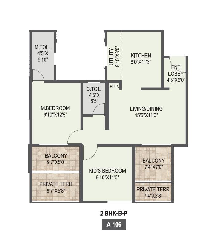Mangalam Highrise Unit plan - 671 sq.ft.