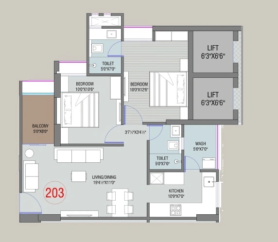 Bakeri Samhita Unit plan - 749 sq.ft.