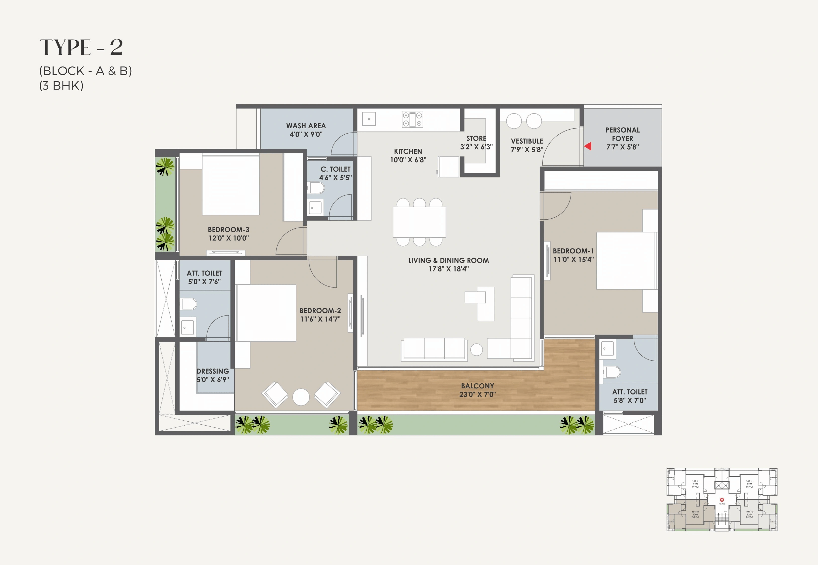 Sakar Sky Unit plan - 1361 sq.ft.