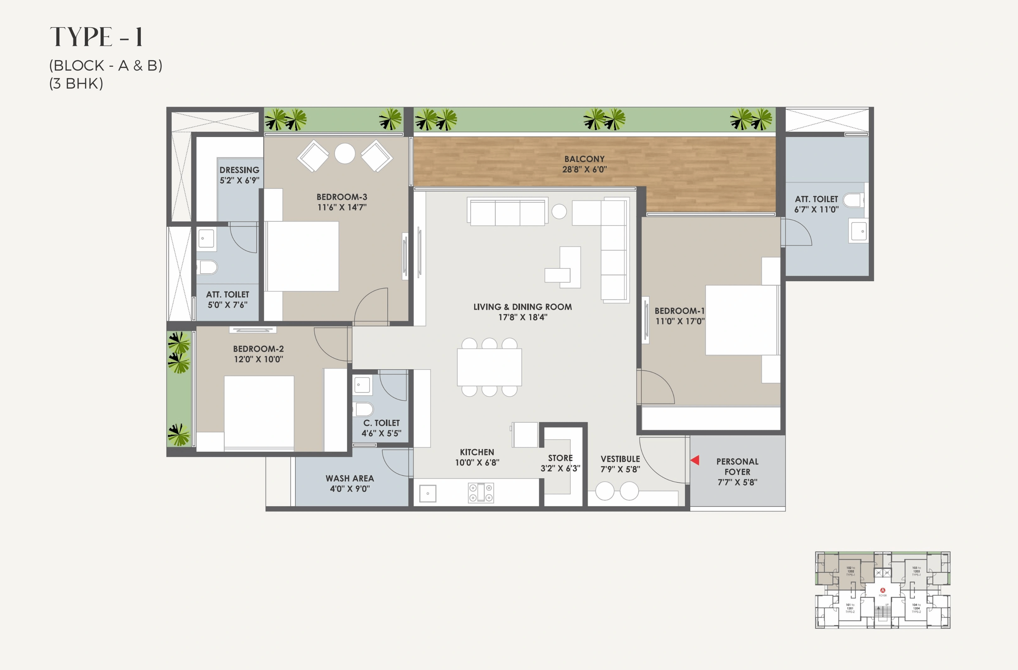Sakar Sky Unit plan - 1430 sq.ft.