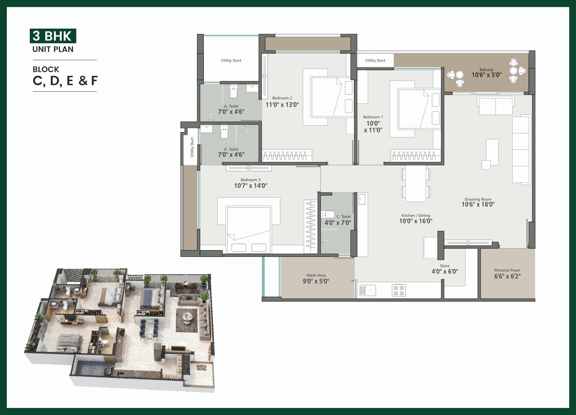 Unit plan - 1113 sq.ft.