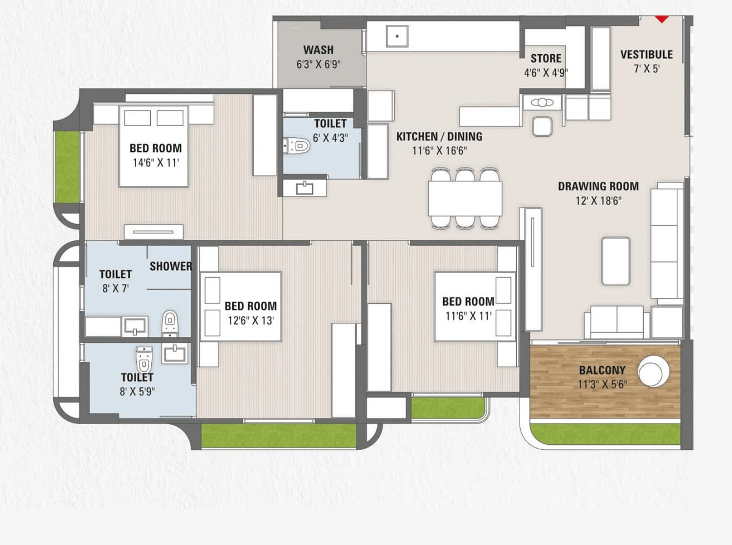 Brij Azalea Unit plan - 1253 sq.ft.