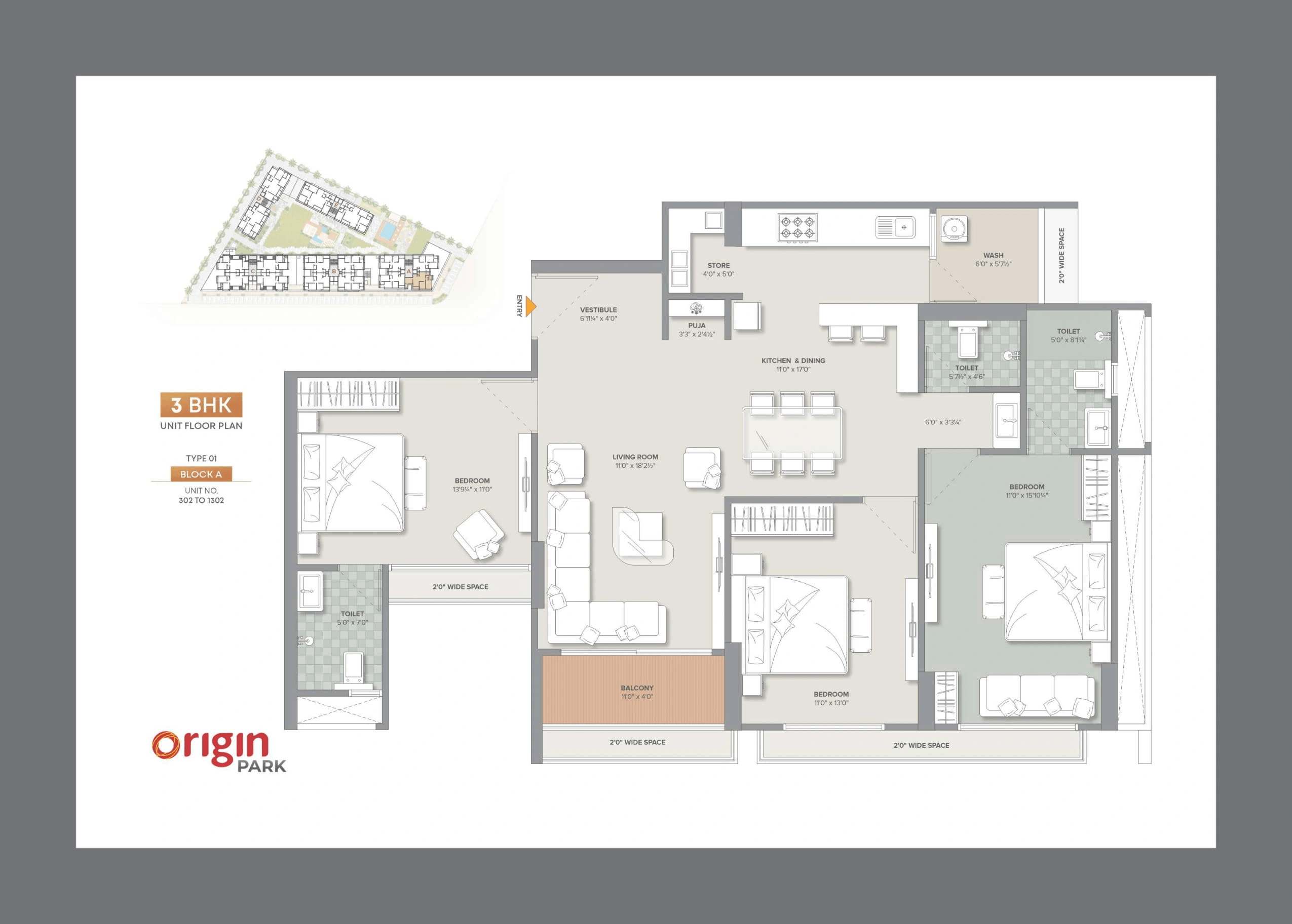 Origin Park Unit plan - 1219 sq.ft.