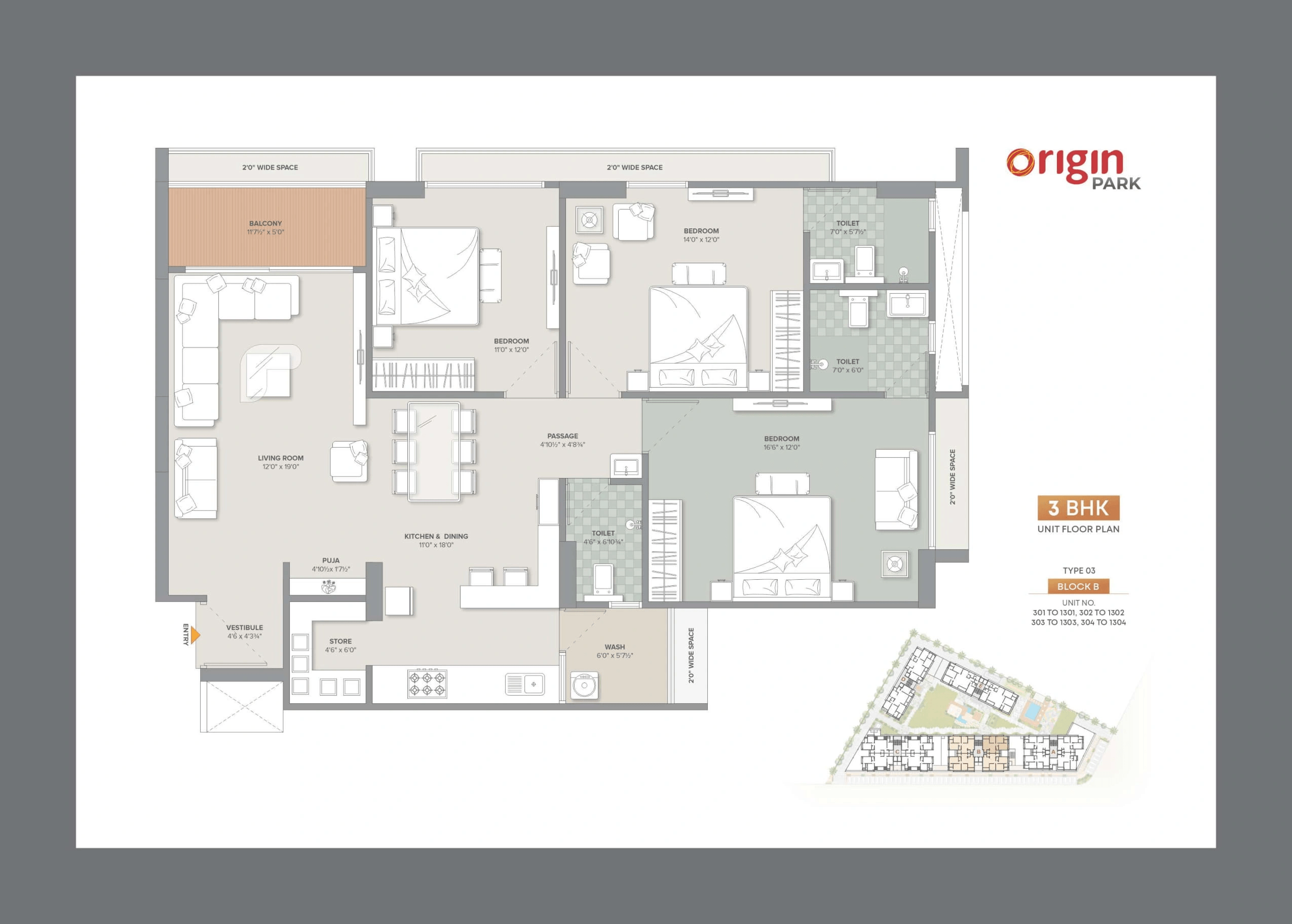 Origin Park Unit plan - 1410 sq.ft.