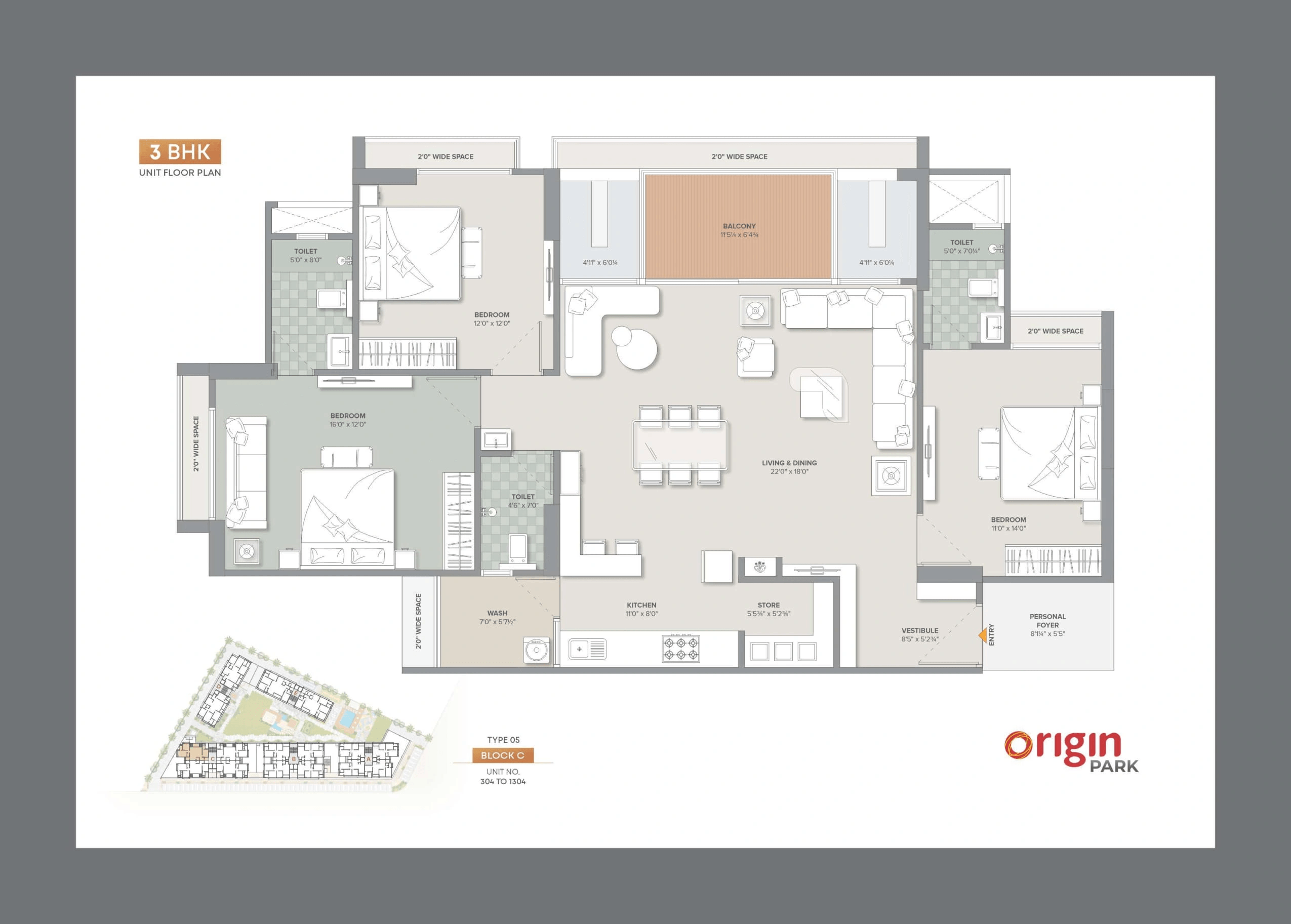 Origin Park Unit plan - 1559 sq.ft.