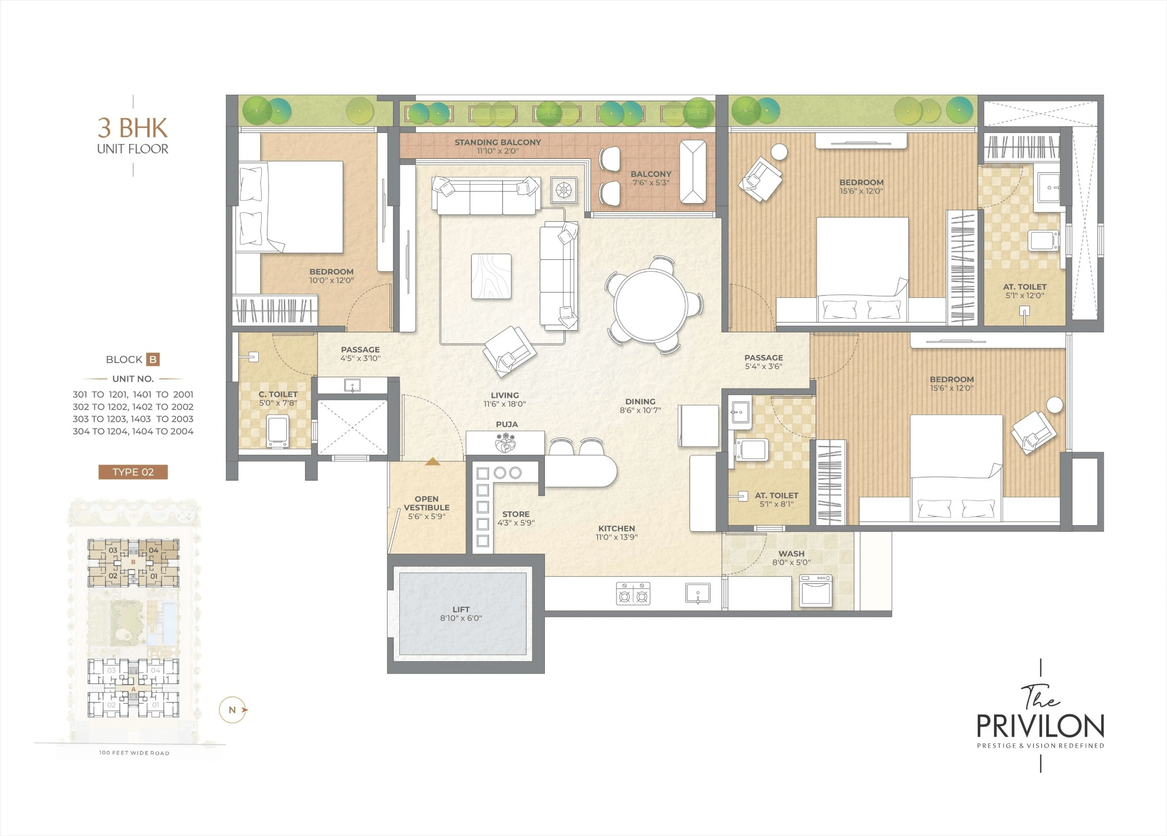 The Privilon Unit plan - 1454 sq.ft.