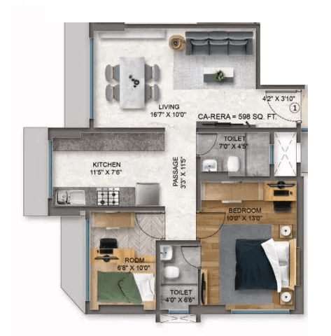 Unit plan - 598 sq.ft.