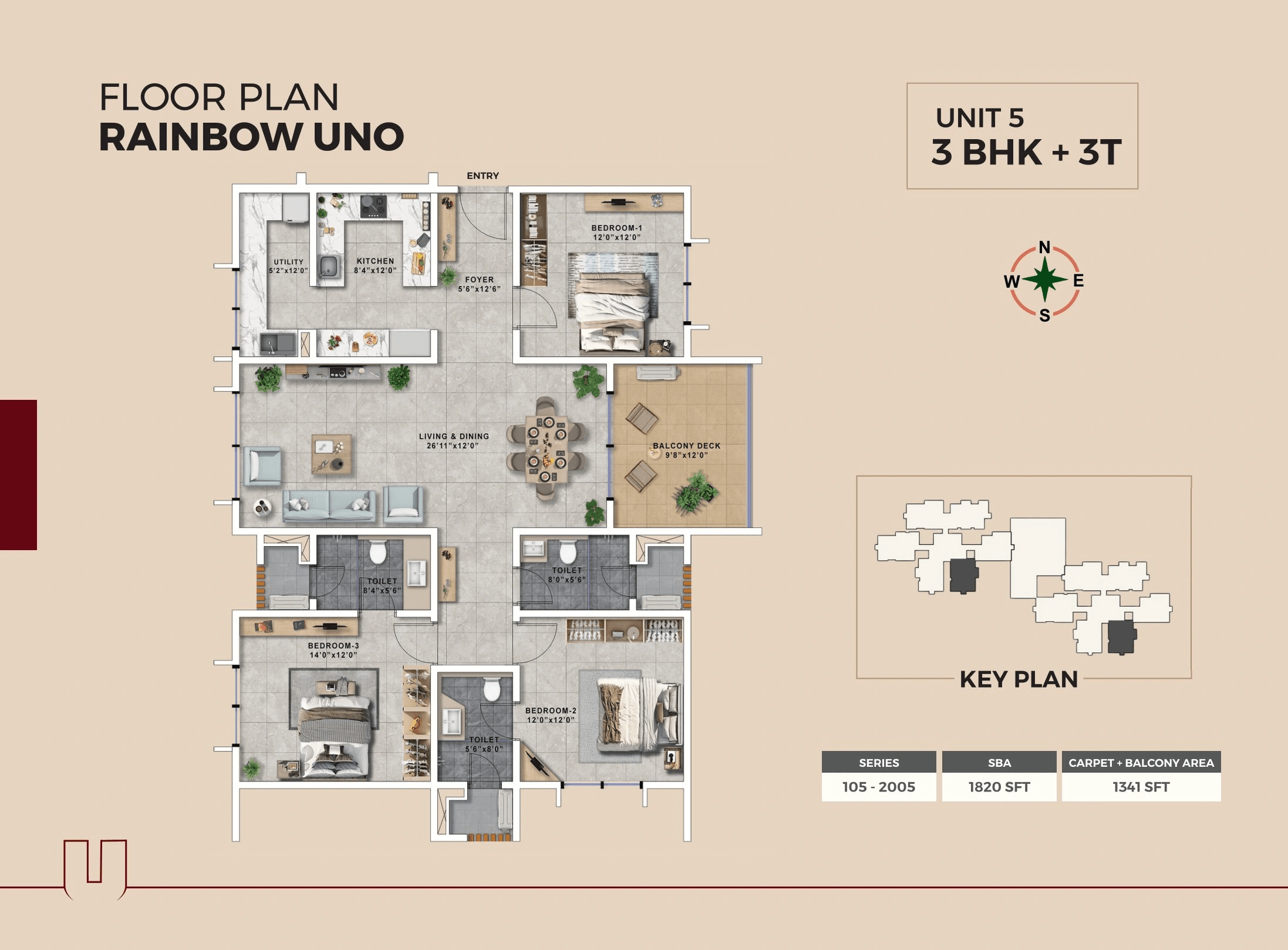 Rainvas Rainbow Uno Unit plan - 1201 sq.ft.