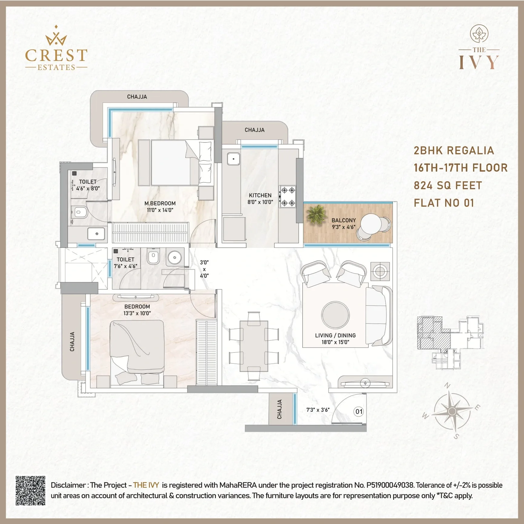 Crest The IVY Residences Unit plan - 824 sq.ft.