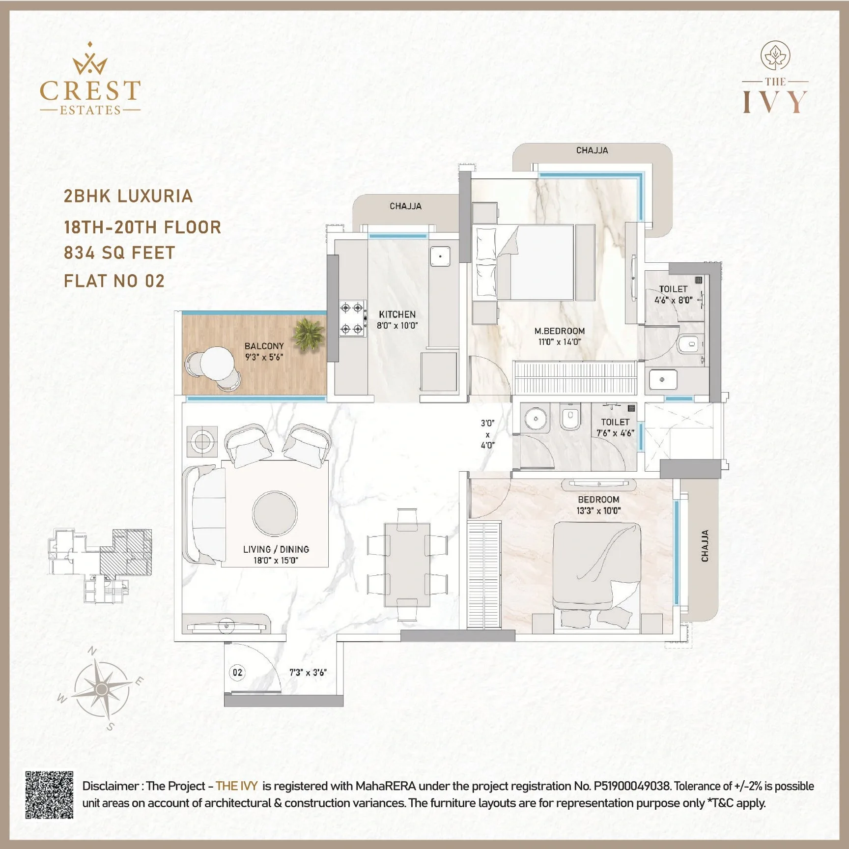 Crest The IVY Residences Unit plan - 834 sq.ft.