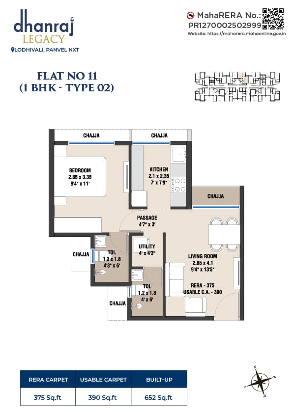 Dhanraj Legacy Unit plan - 375 sq.ft.