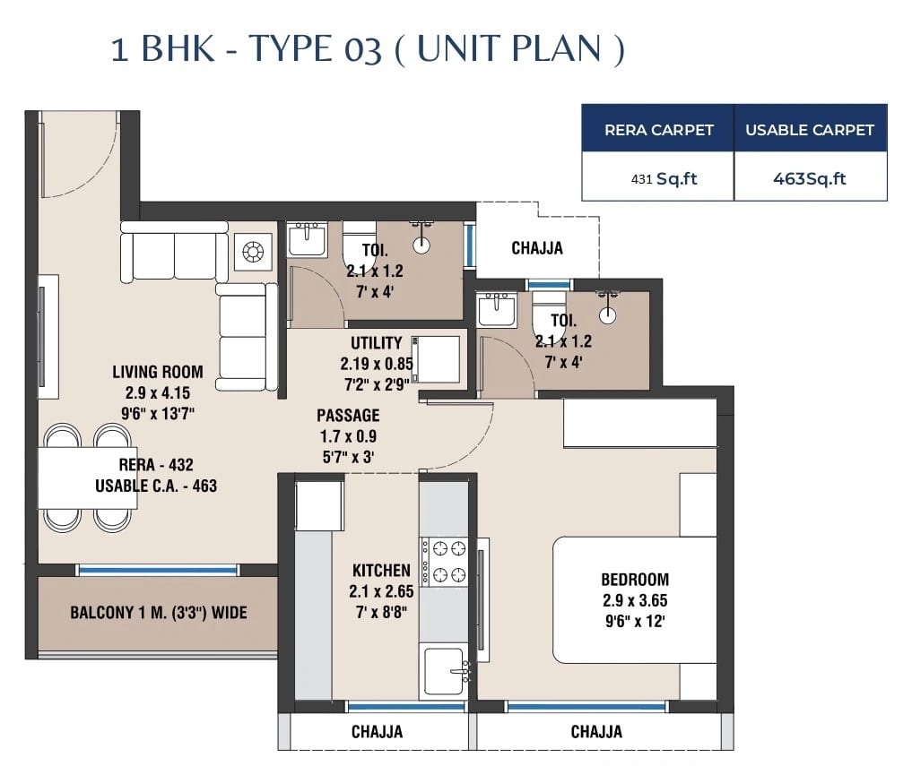 Dhanraj Legacy Unit plan - 431 sq.ft.