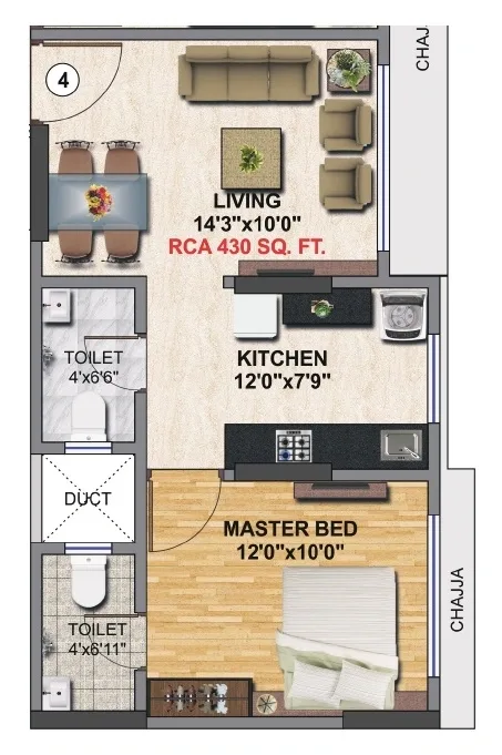 Sarvesh One Unit plan - 430 sq.ft.