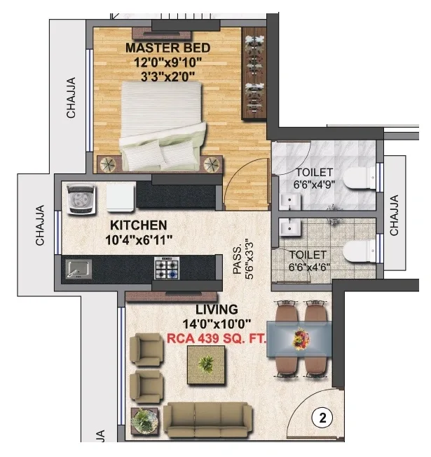 Sarvesh One Unit plan - 439 sq.ft.