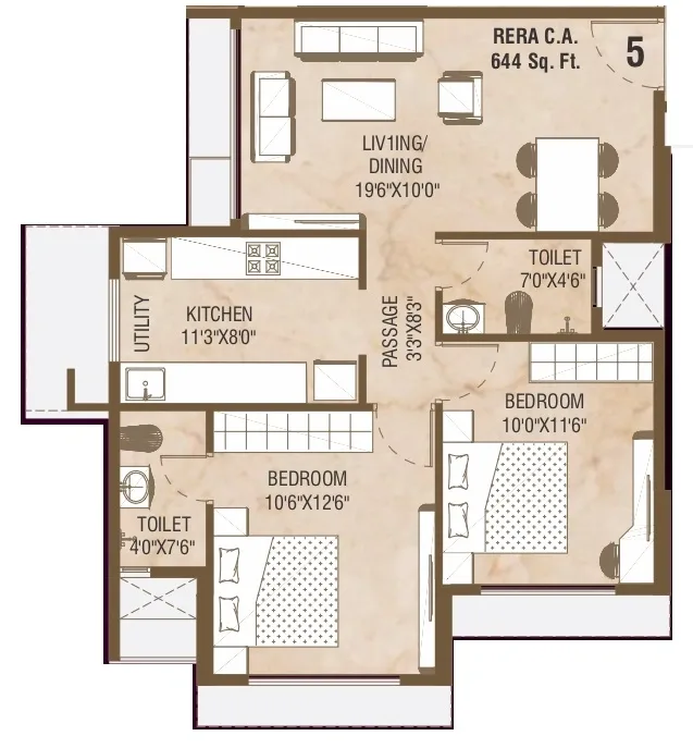 Unit plan - 644 sq.ft.